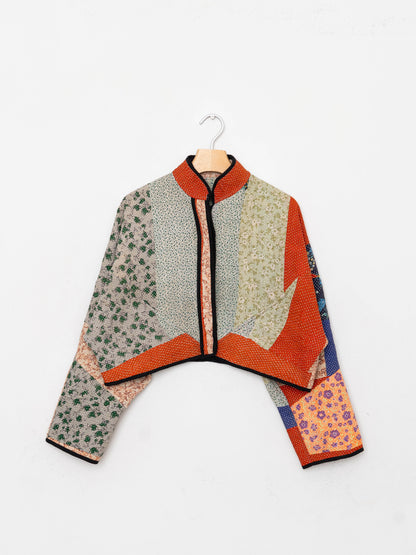 The Kaira Cropped Quilted Patchwork Kantha Jacket
