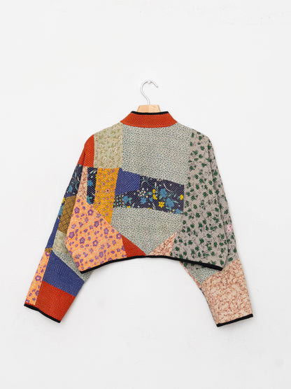 The Kaira Cropped Quilted Patchwork Kantha Jacket