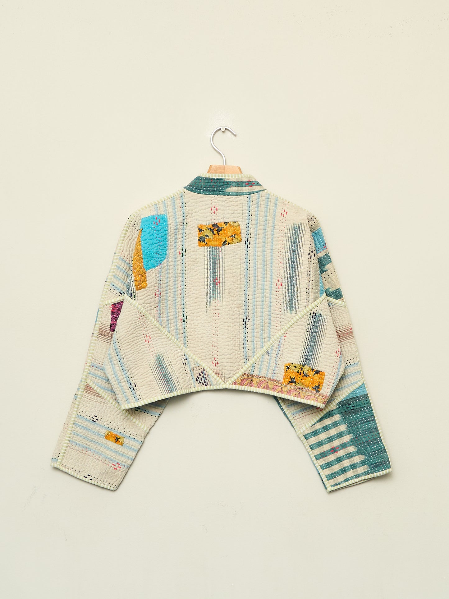 The Kaira Cropped Quilted Patchwork Kantha Jacket