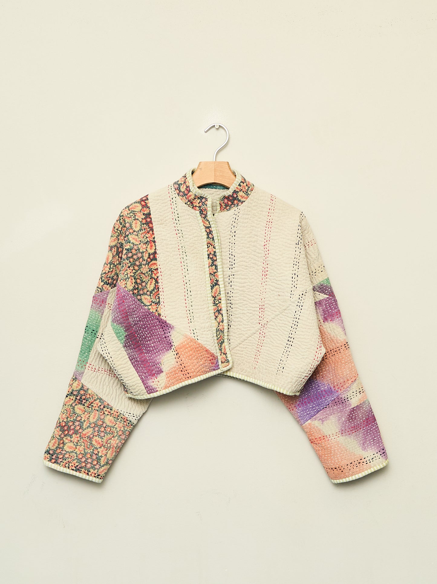 The Kaira Cropped Quilted Patchwork Kantha Jacket