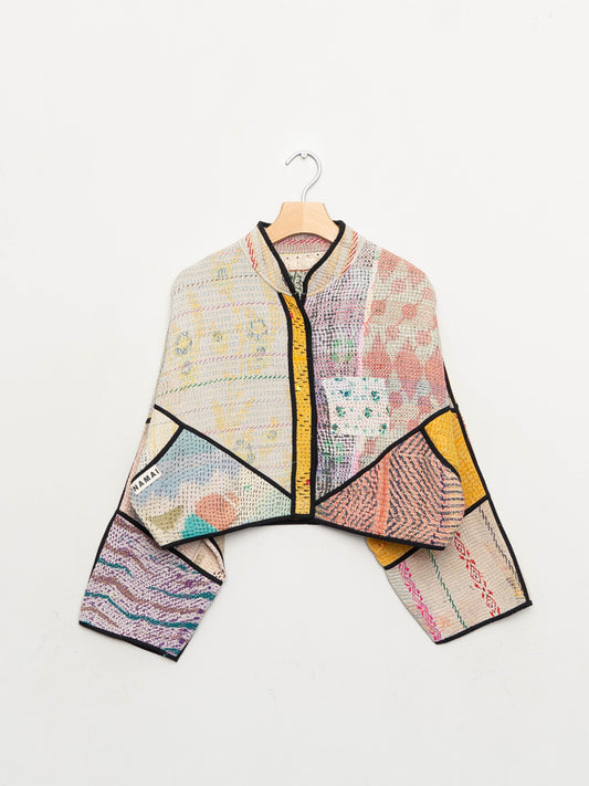 The Kaira Cropped Quilted Patchwork Kantha Jacket