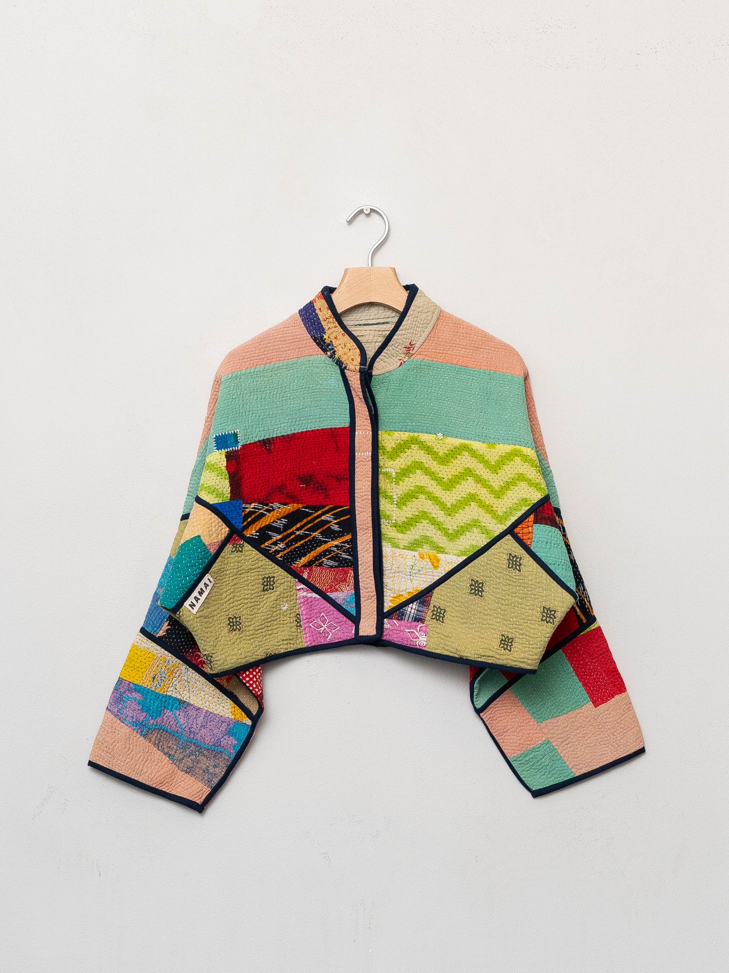 The Kaira Cropped Quilted Patchwork Kantha Jacket