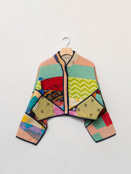 The Kaira Cropped Quilted Patchwork Kantha Jacket