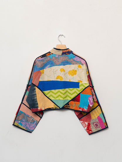 The Kaira Cropped Quilted Patchwork Kantha Jacket