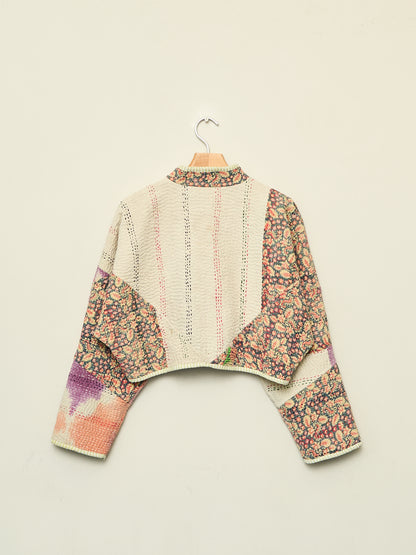 The Kaira Cropped Quilted Patchwork Kantha Jacket