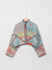 The Kaira Cropped Quilted Patchwork Kantha Jacket
