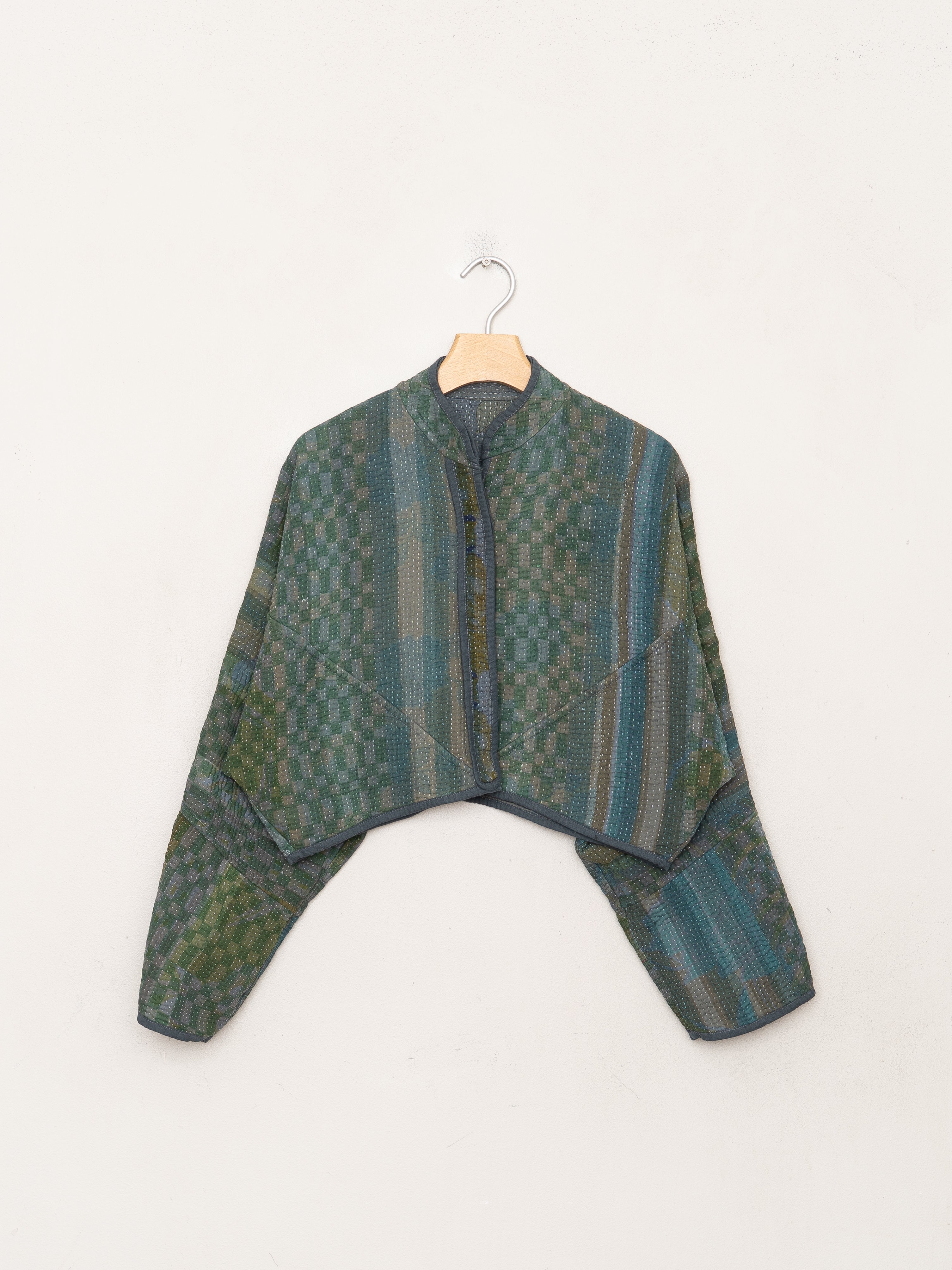 The Kaira Cropped Quilted Indigo Kantha Jacket