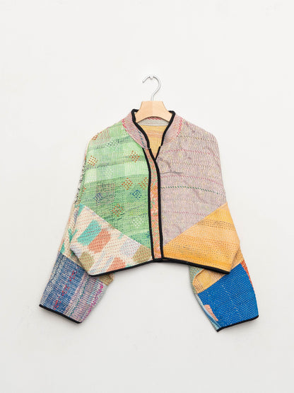 The Kaira Cropped Quilted Patchwork Kantha Jacket