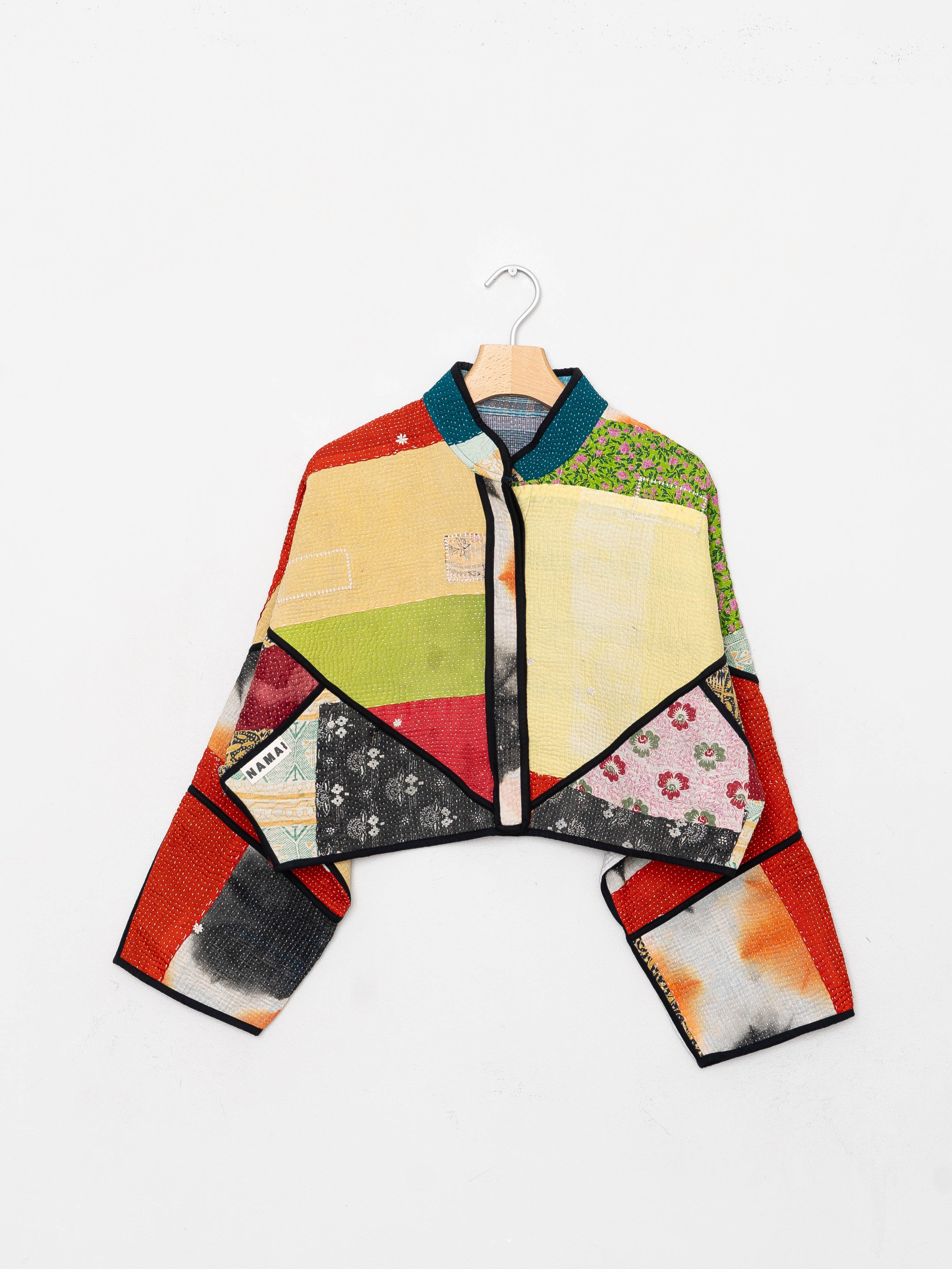 The Kaira Cropped Quilted Patchwork Kantha Jacket
