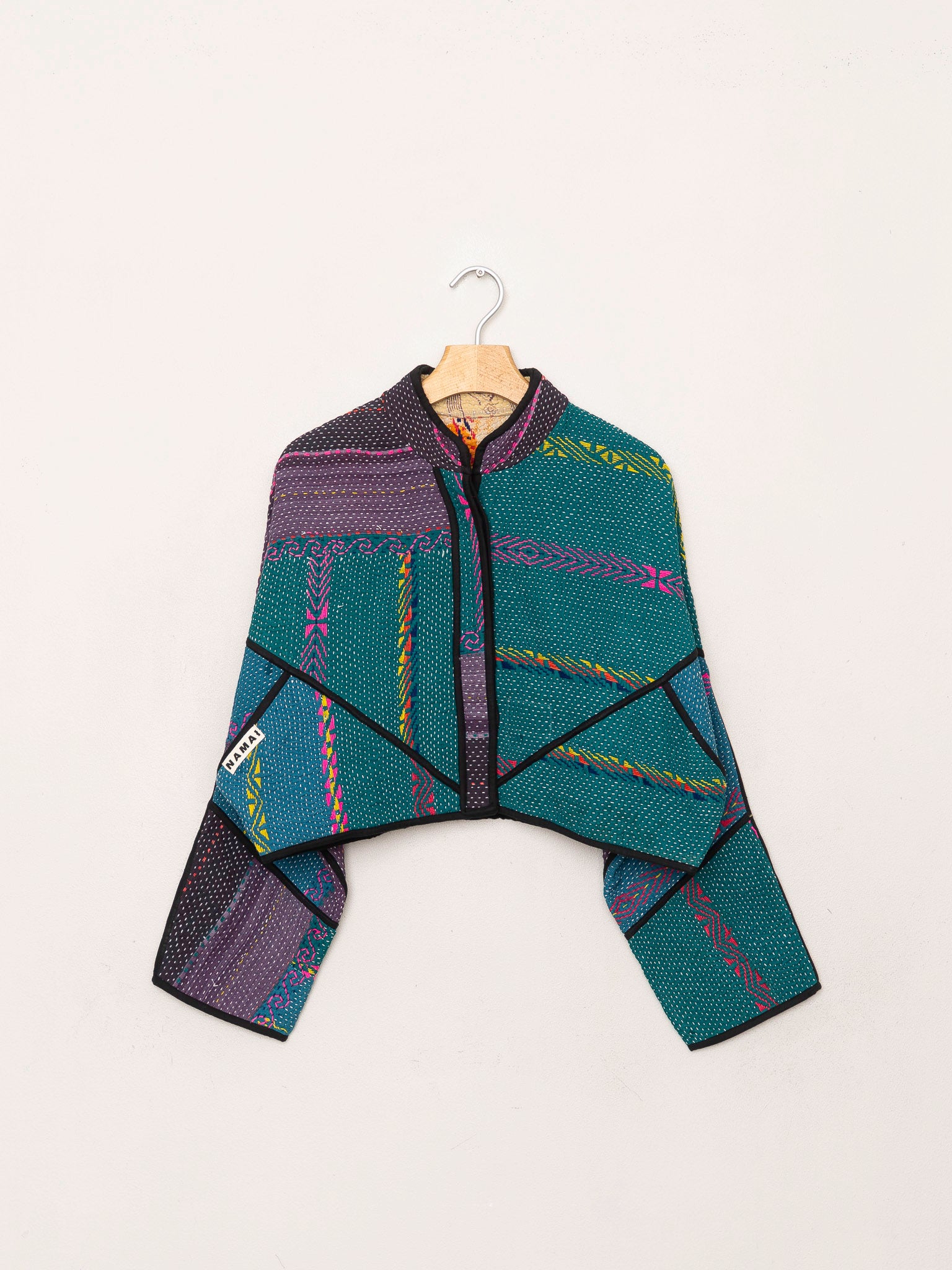 The Kaira Cropped Quilted Patchwork Kantha Jacket