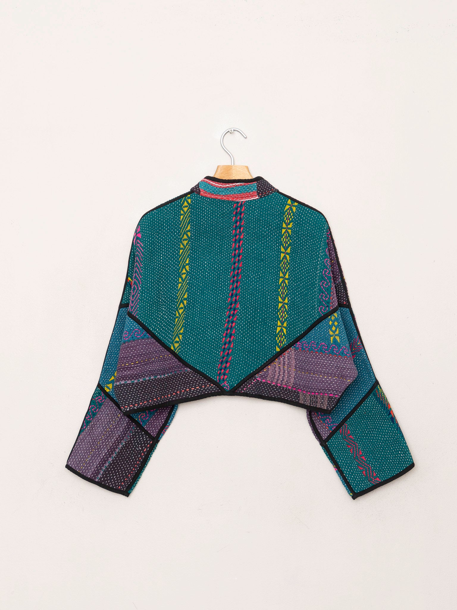 The Kaira Cropped Quilted Patchwork Kantha Jacket