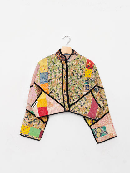 The Kaira Cropped Quilted Patchwork Kantha Jacket