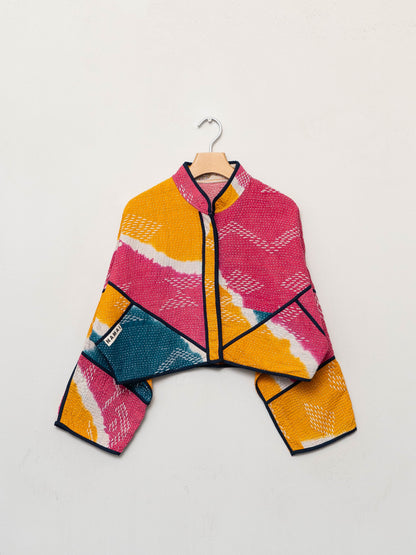 The Kaira Cropped Quilted Patchwork Kantha Jacket