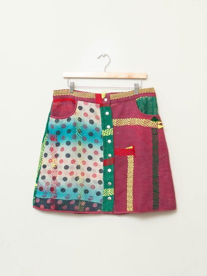 The Aditi Quilted Patchwork Kantha A-Line Skirt ~ Large