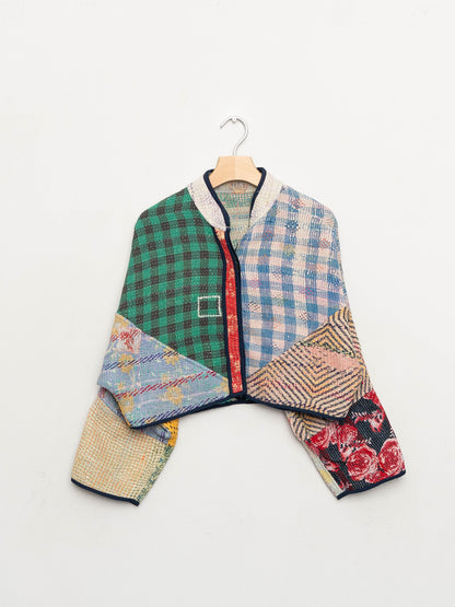 The Kaira Cropped Quilted Patchwork Kantha Jacket