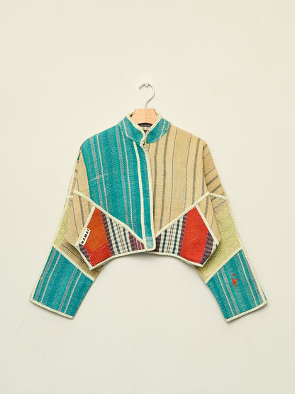 The Kaira Cropped Quilted Patchwork Kantha Jacket