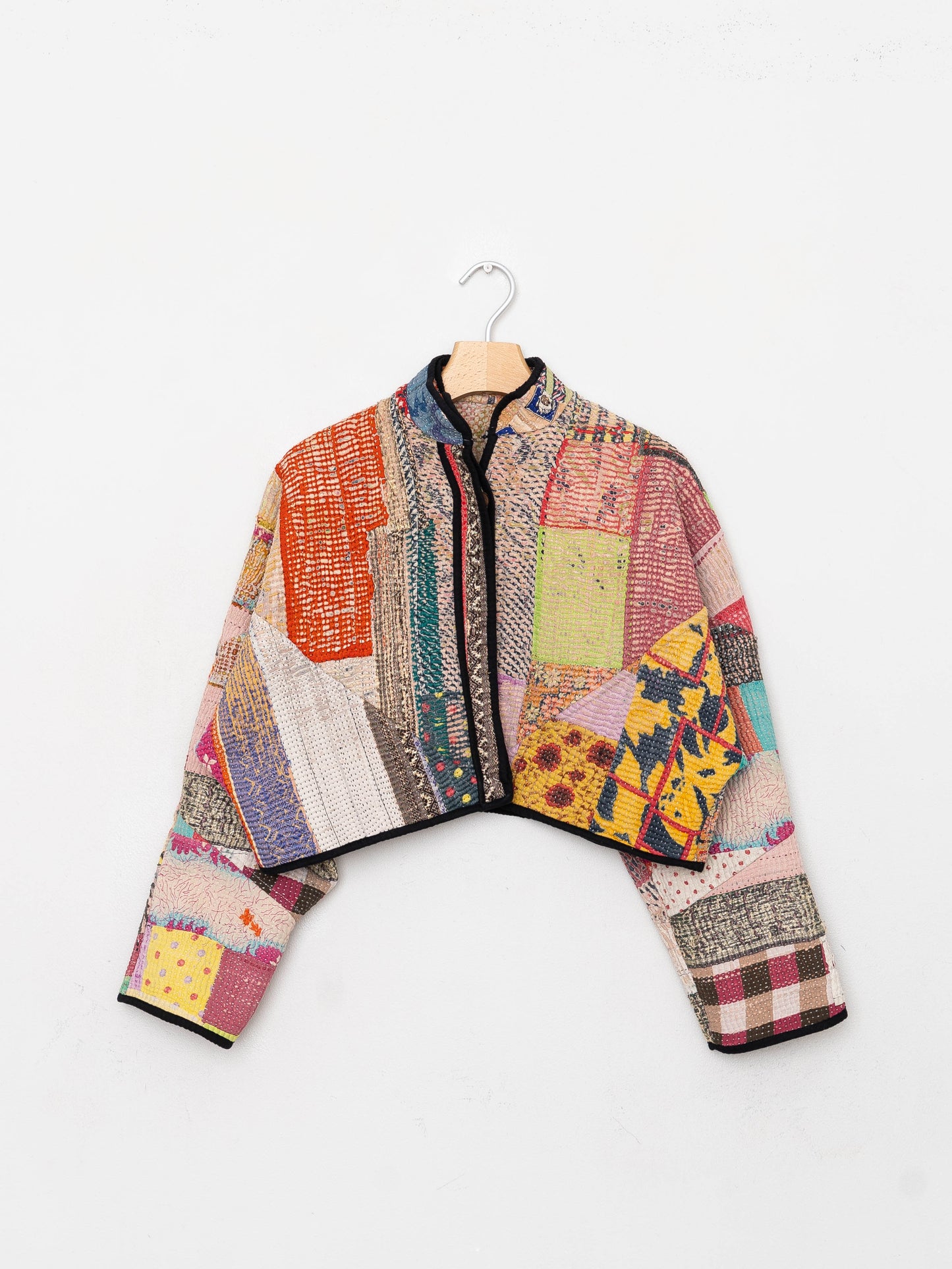 The Kaira Cropped Quilted Patchwork Kantha Jacket