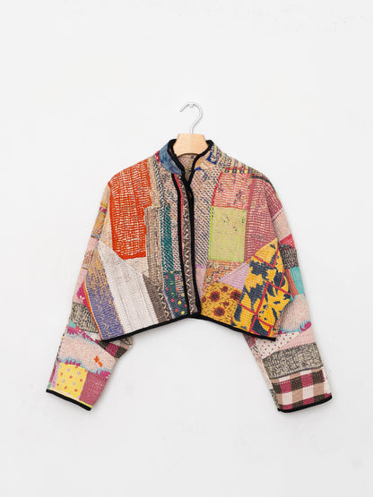 The Kaira Cropped Quilted Patchwork Kantha Jacket