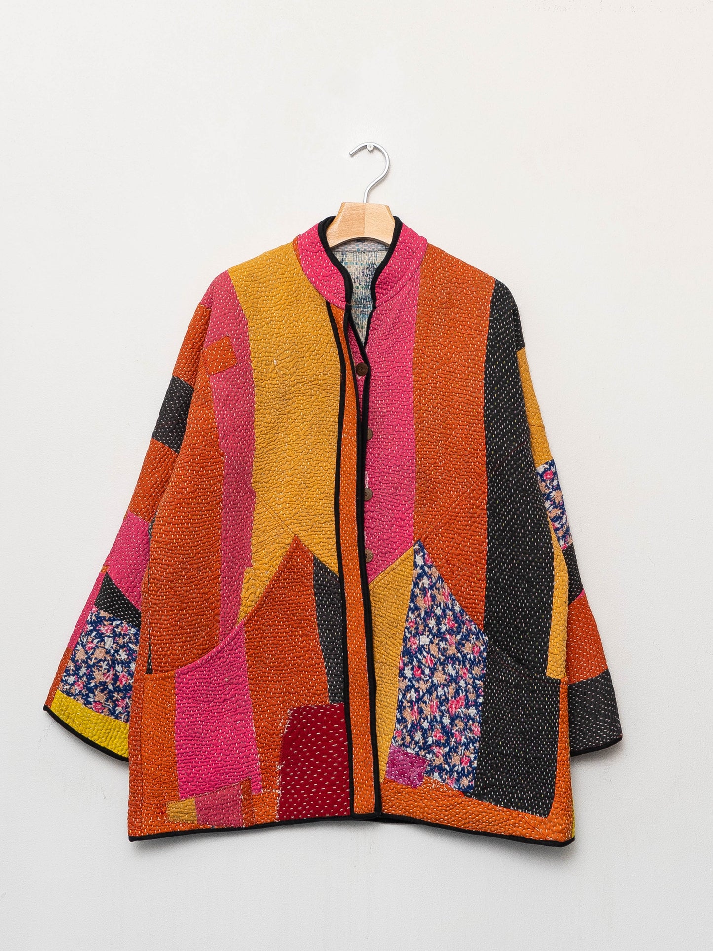 The Narmada Quilted Patchwork Kantha Jacket