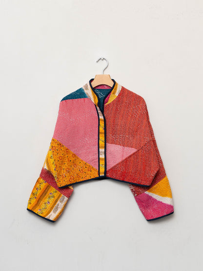 The Kaira Cropped Quilted Patchwork Kantha Jacket