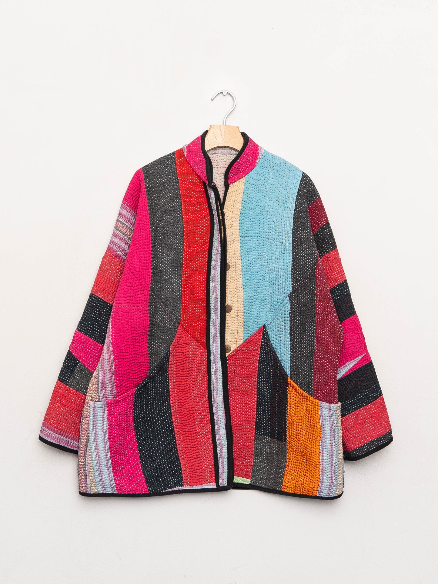 The Narmada Quilted Patchwork Kantha Jacket