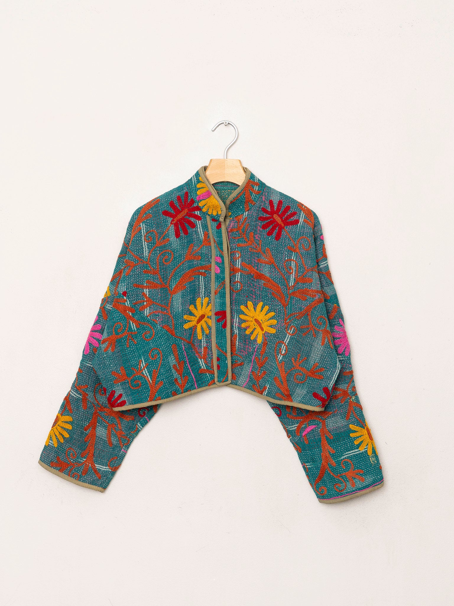 The Kaira Cropped Suzani Quilted Kantha Jacket