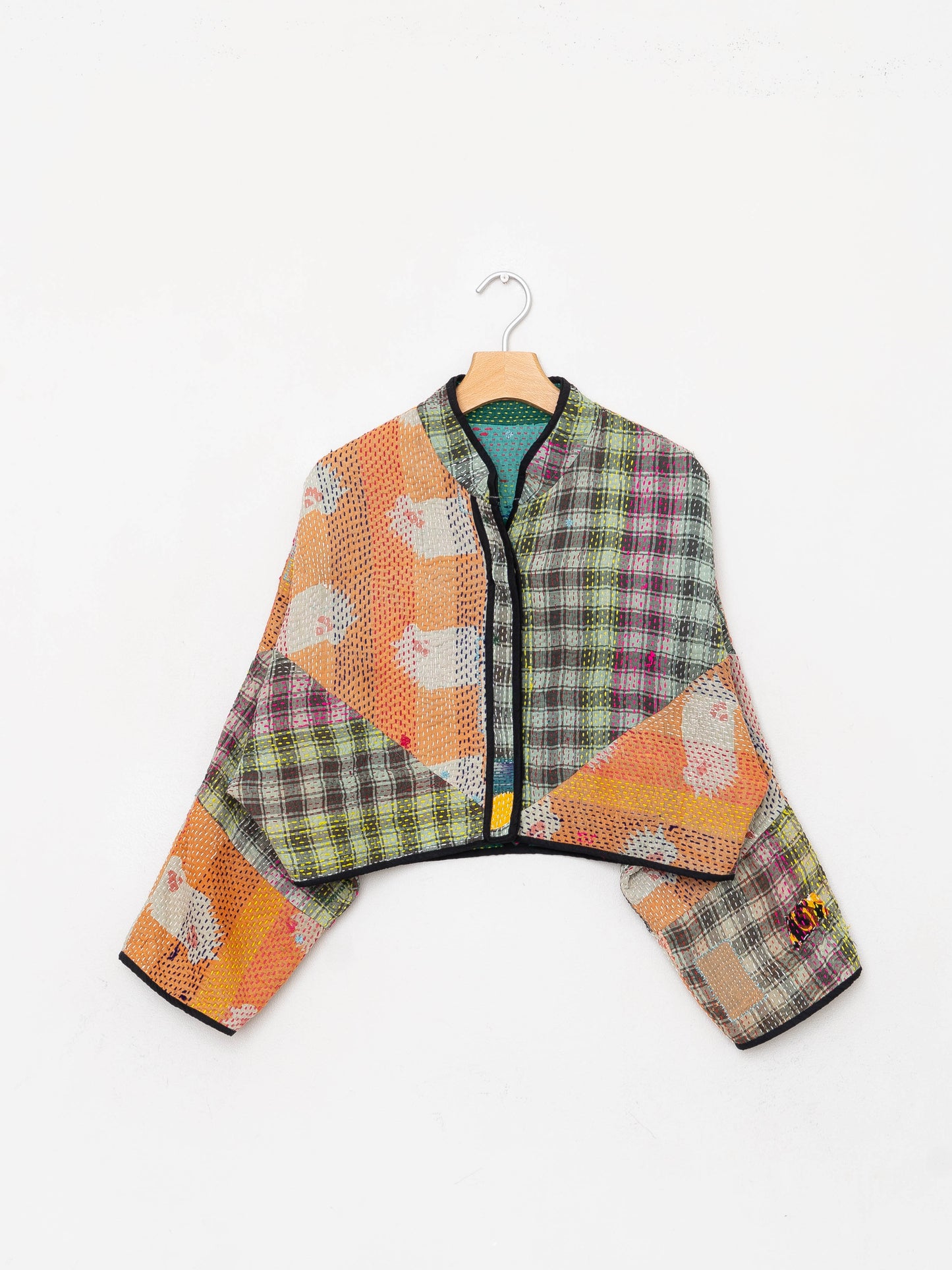 The Kaira Cropped Quilted Patchwork Kantha Jacket