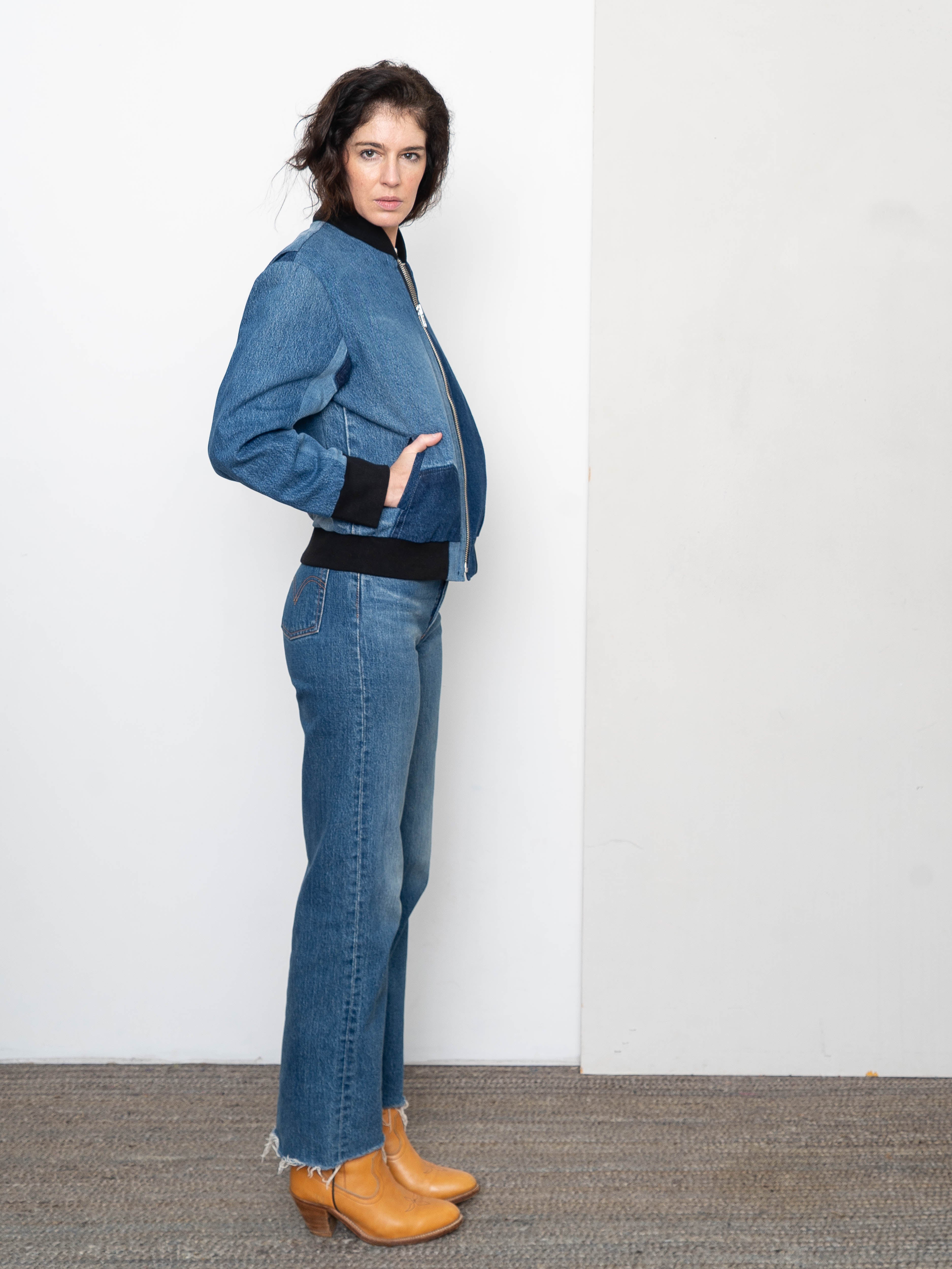 The Veda Denim Bomber Jacket - Small