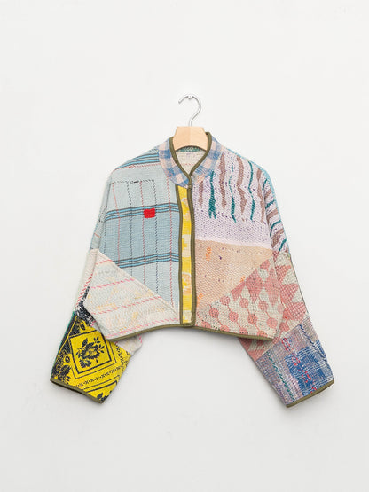 The Kaira Cropped Quilted Patchwork Kantha Jacket