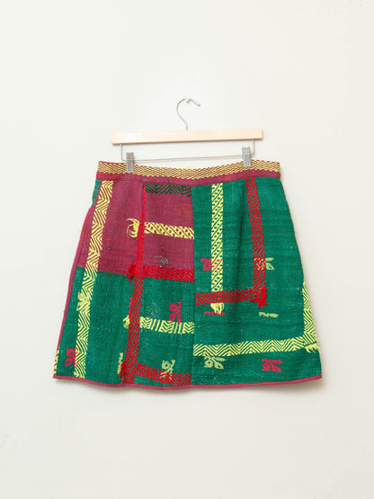 The Aditi Quilted Patchwork Kantha A-Line Skirt ~ Large