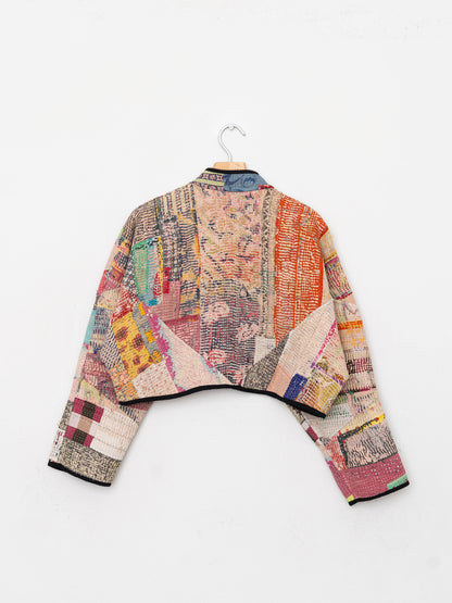 The Kaira Cropped Quilted Patchwork Kantha Jacket