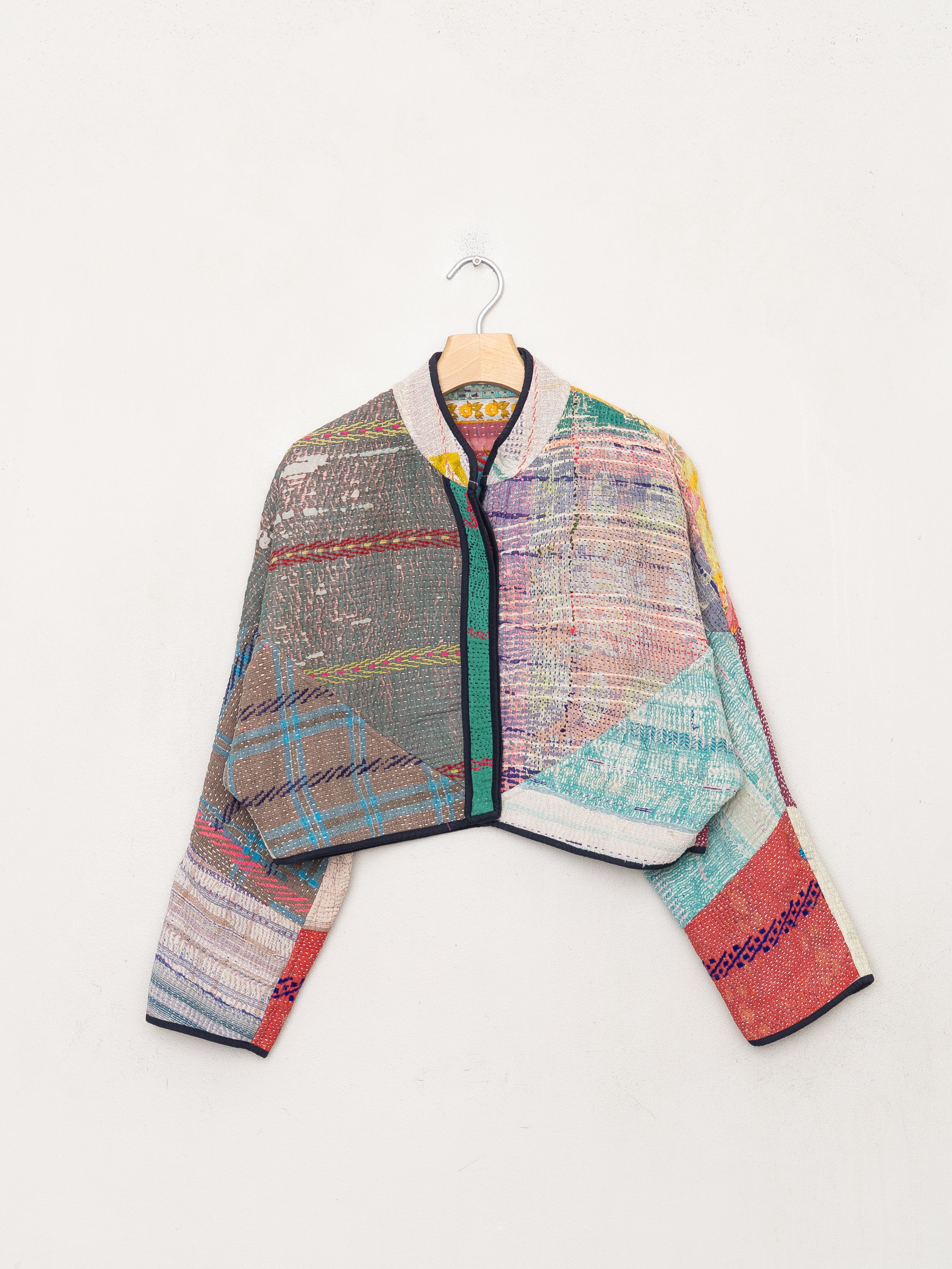 The Kaira Cropped Quilted Patchwork Kantha Jacket
