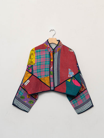 The Kaira Cropped Quilted Patchwork Kantha Jacket