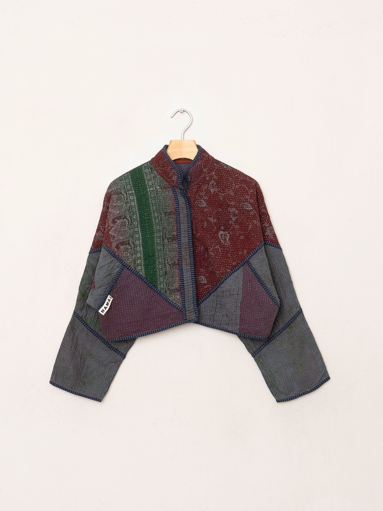 The Kaira Cropped Quilted Patchwork Kantha Jacket