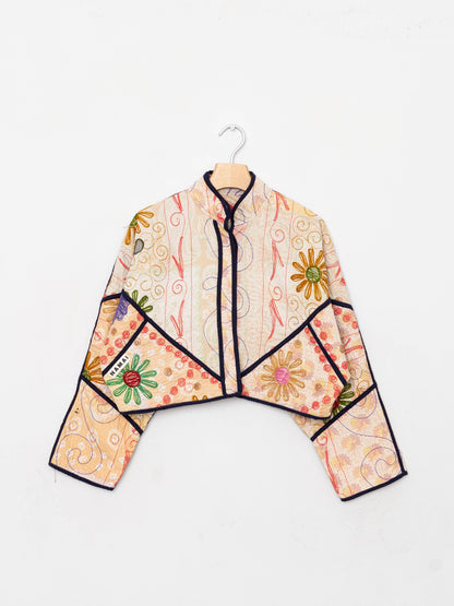 The Kaira Cropped Suzani Quilted Kantha Jacket