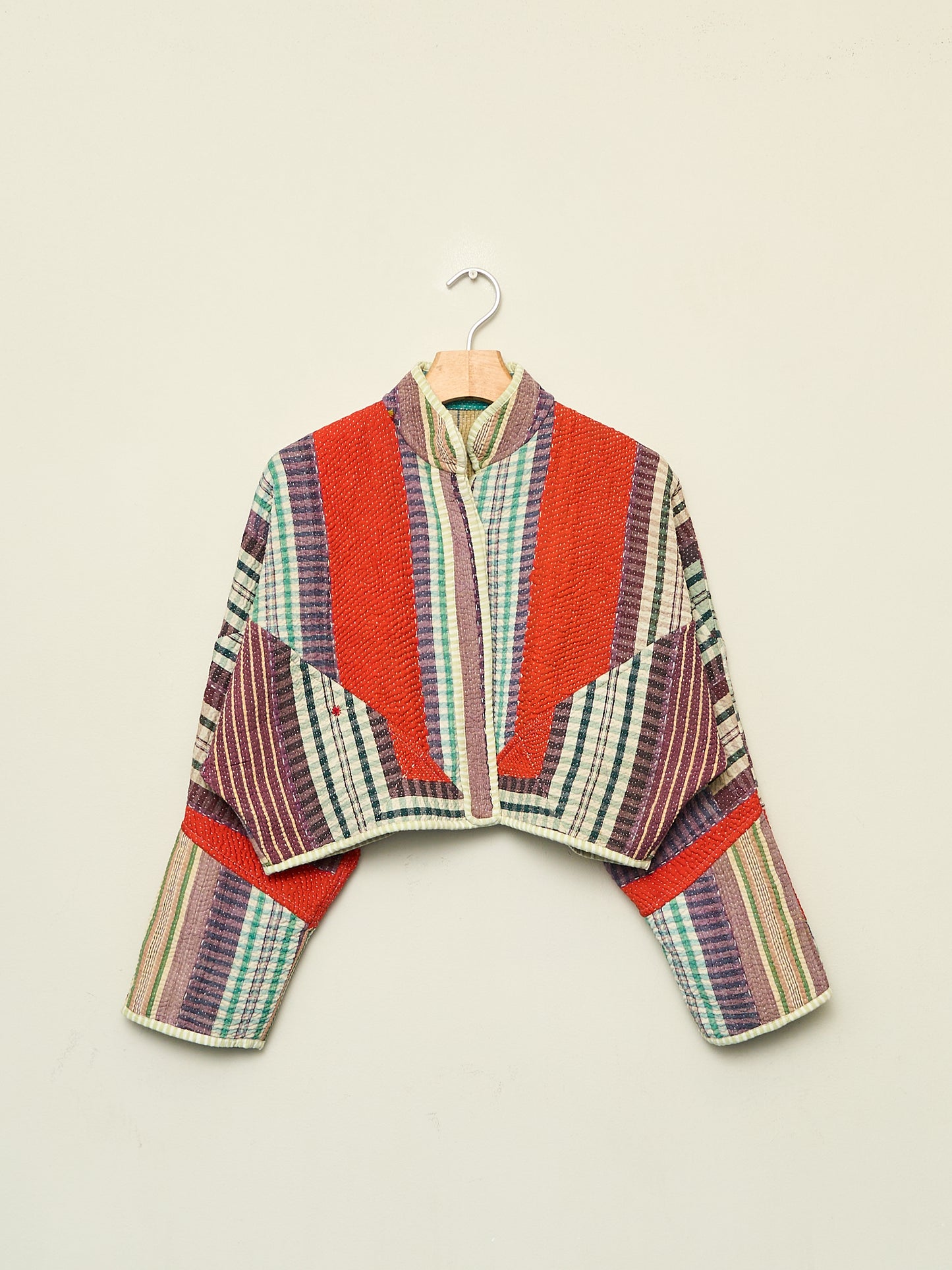 The Kaira Cropped Quilted Patchwork Kantha Jacket