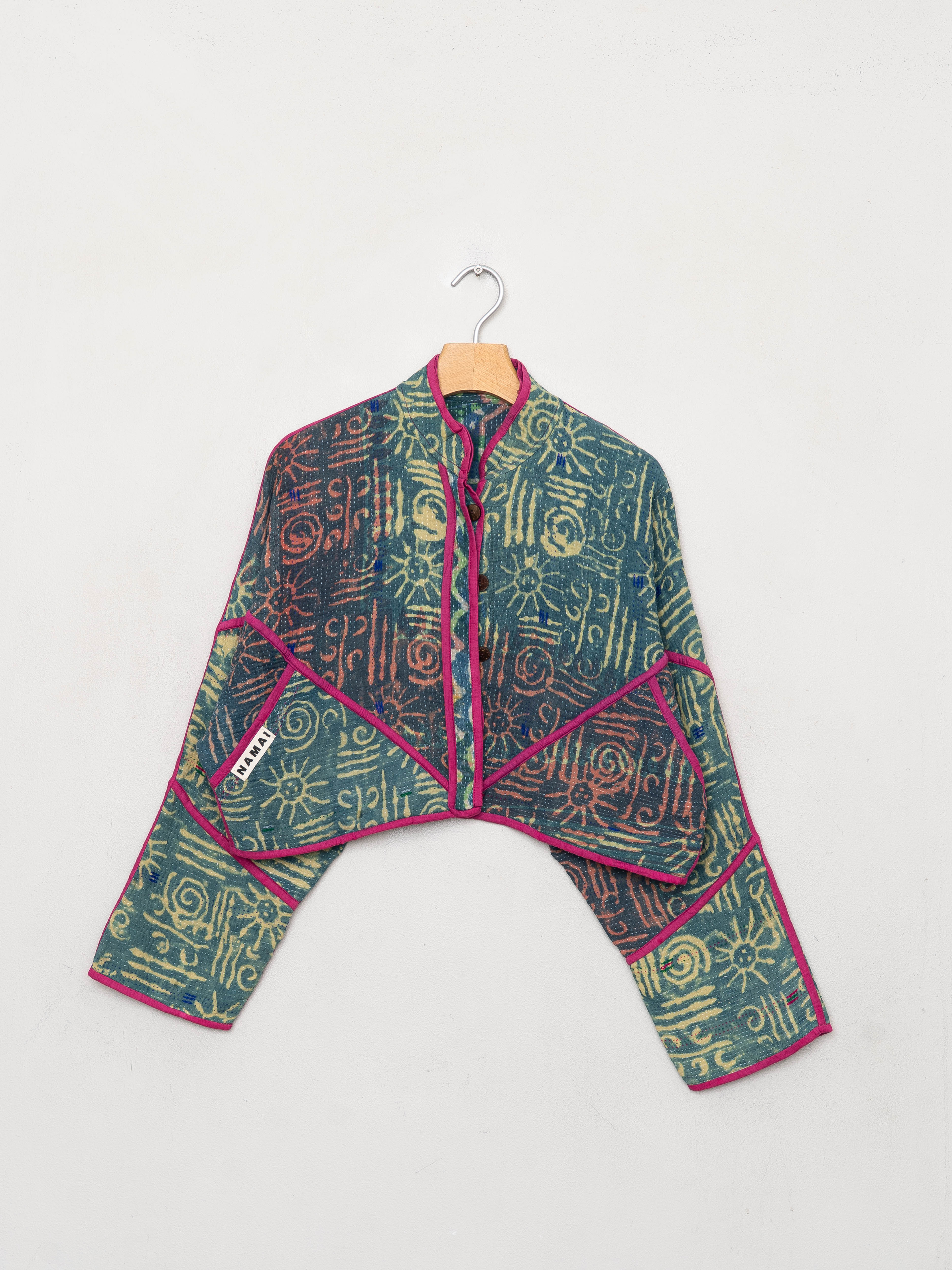 The Kaira Cropped Quilted Indigo Kantha Jacket