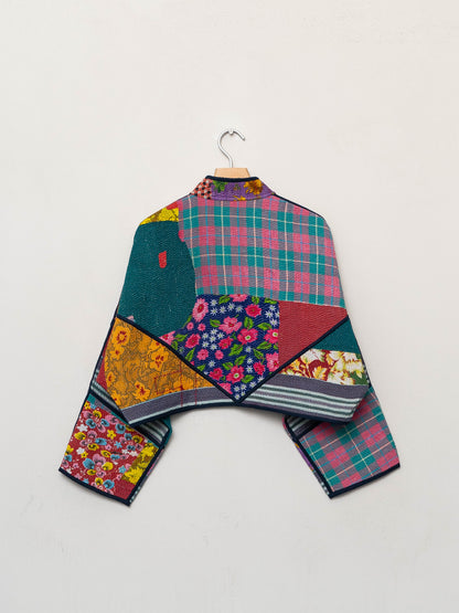 The Kaira Cropped Quilted Patchwork Kantha Jacket