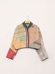 The Kaira Cropped Quilted Patchwork Kantha Jacket