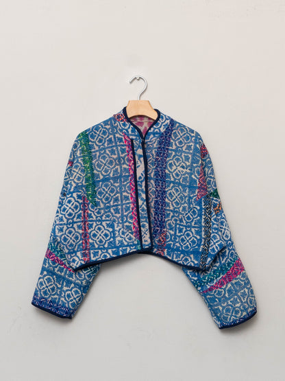 The Kaira Cropped Quilted Plant Dyed Kantha Jacket