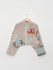 The Kaira Cropped Quilted Patchwork Kantha Jacket