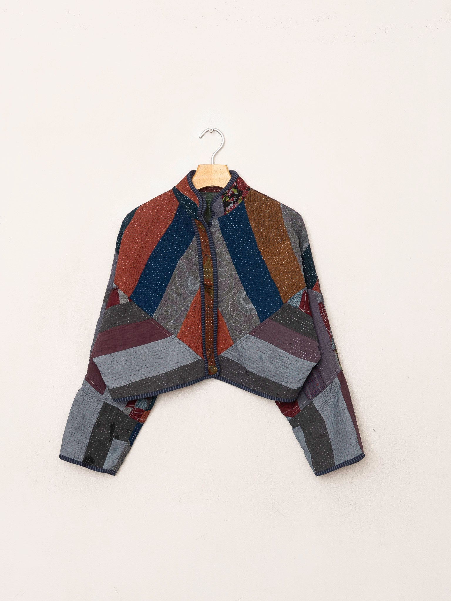 The Kaira Cropped Quilted Patchwork Kantha Jacket