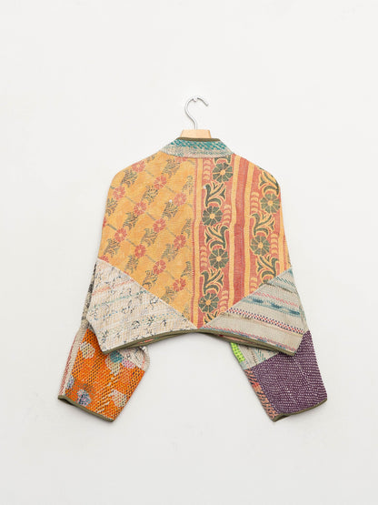 The Kaira Cropped Quilted Patchwork Kantha Jacket