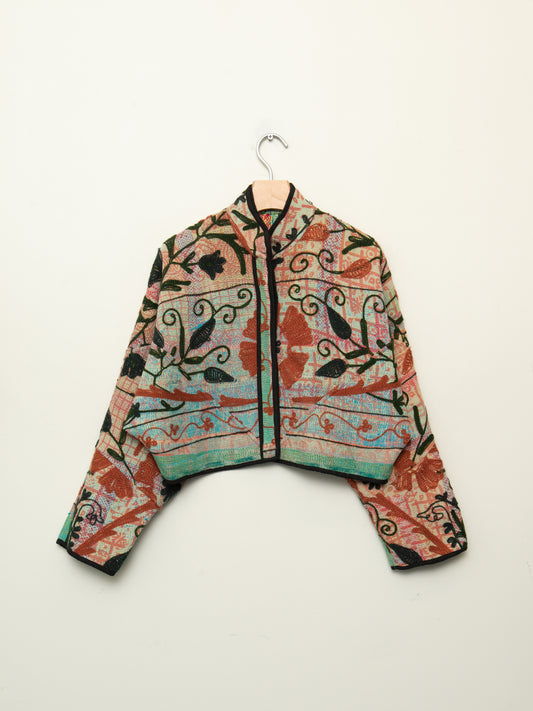 The Kaira Cropped Suzani Quilted Kantha Jacket