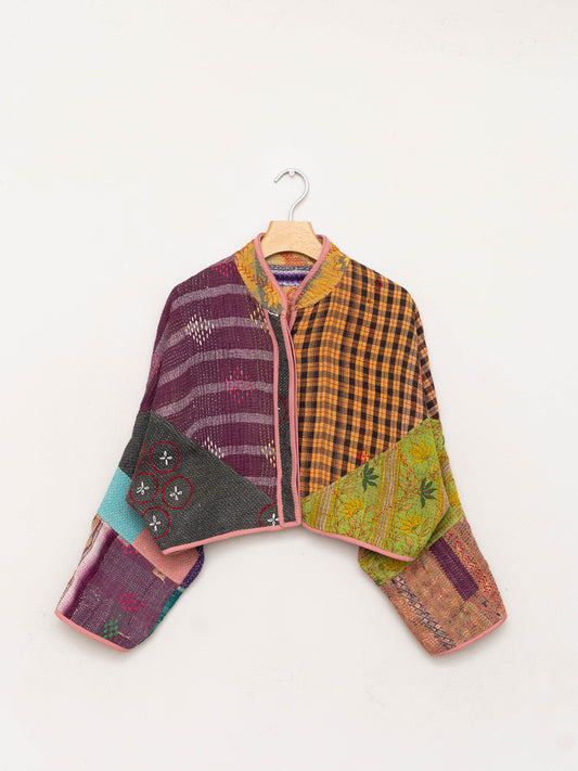 The Kaira Cropped Quilted Patchwork Kantha Jacket