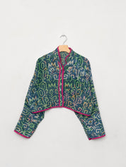 The Kaira Cropped Quilted Indigo Kantha Jacket