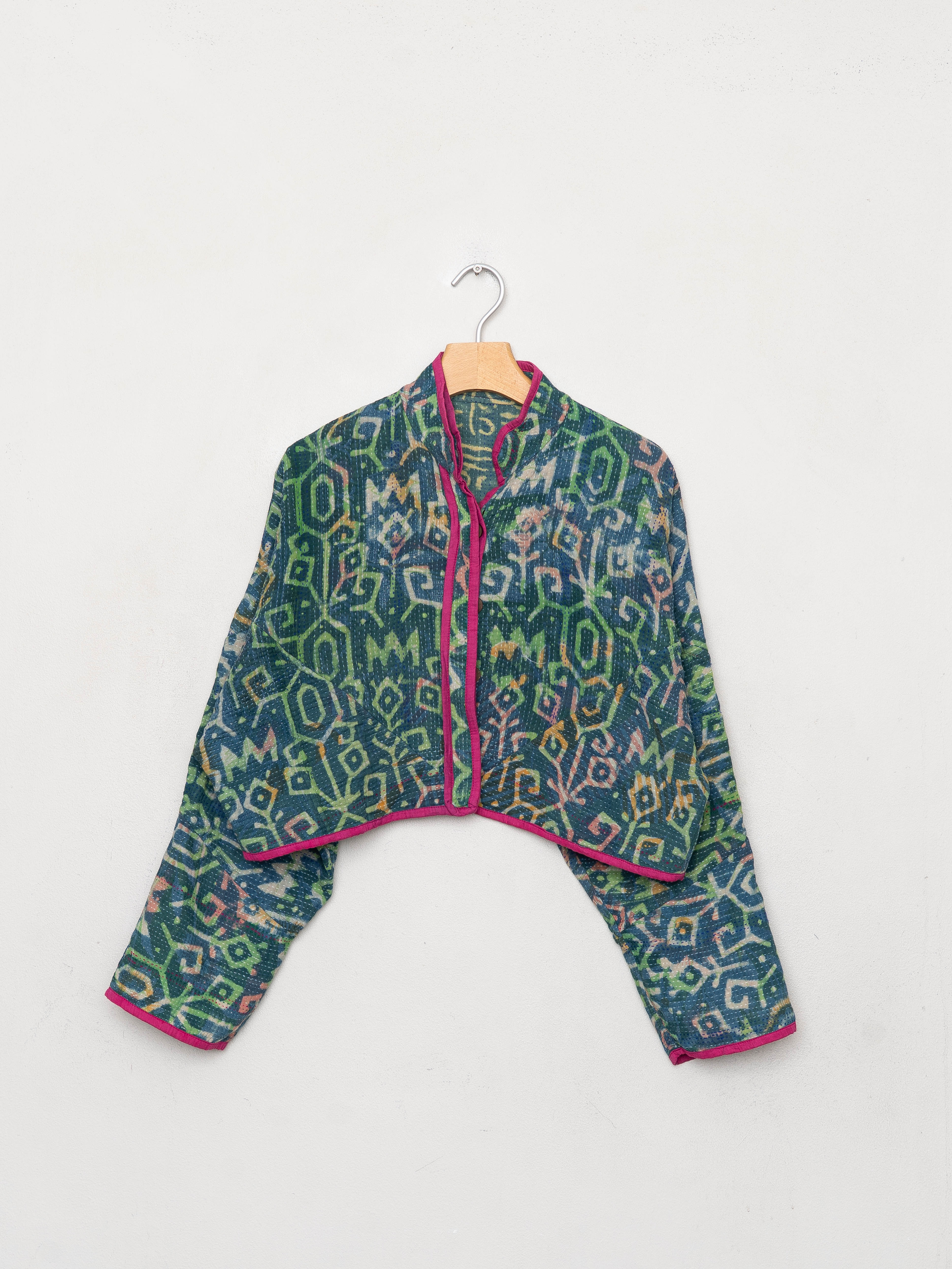 The Kaira Cropped Quilted Indigo Kantha Jacket