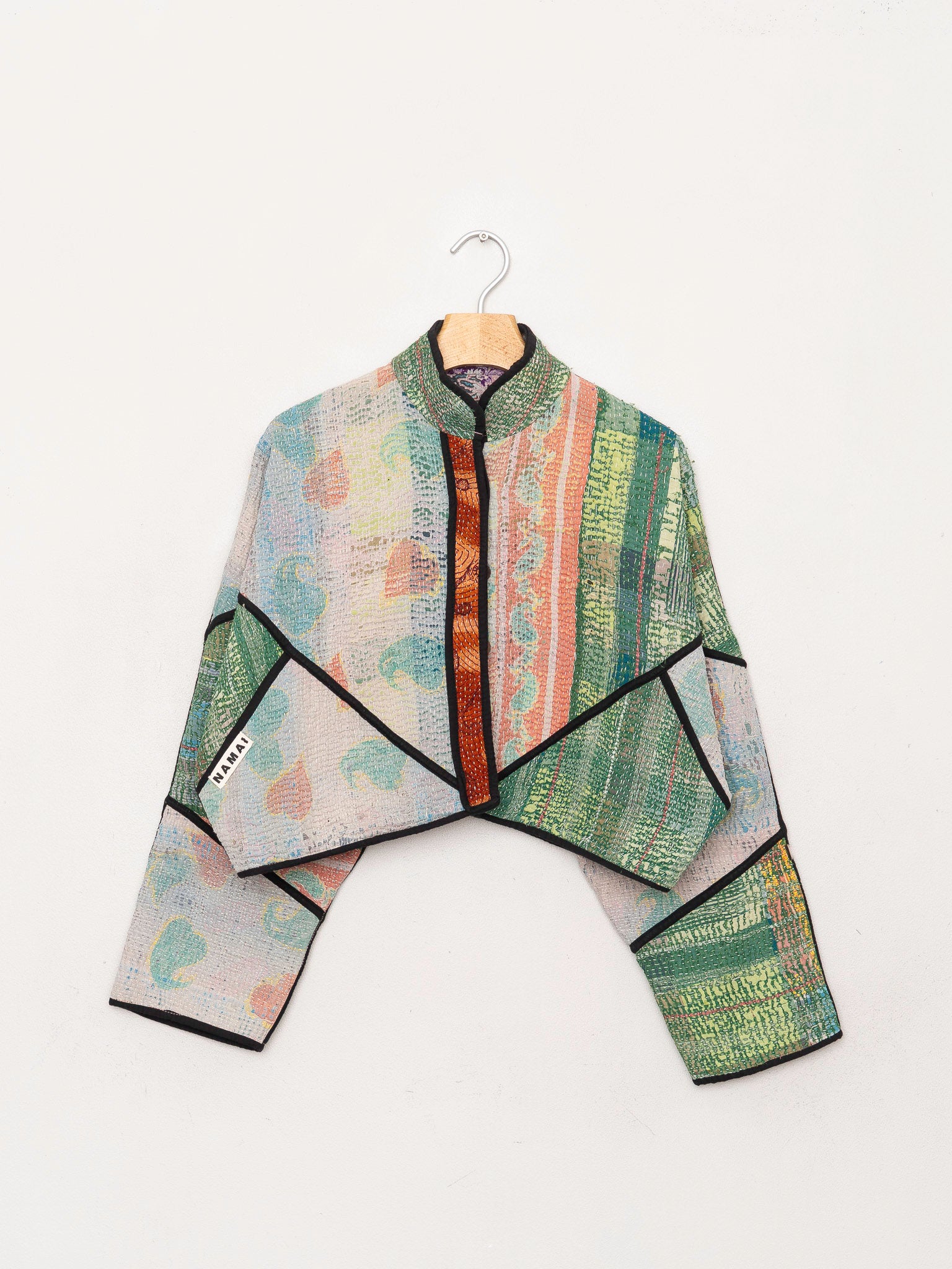 The Kaira Cropped Quilted Patchwork Kantha Jacket