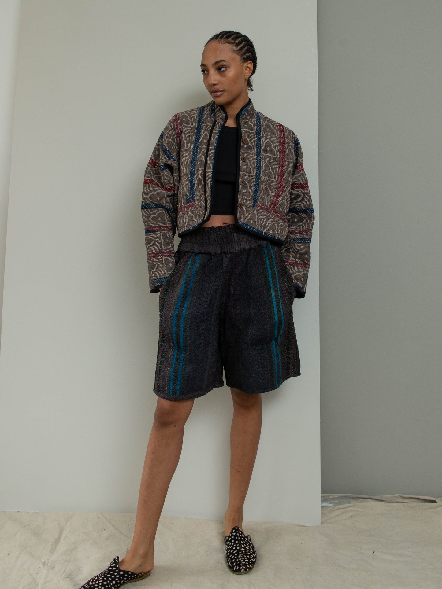 The Kaira Cropped Quilted Plant Dyed Kantha Jacket