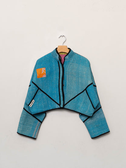 The Kaira Cropped Quilted Patchwork Kantha Jacket